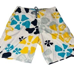 Hollister Mens Floral Swim Shorts Size 32 Yellow/Blue/White Polyester